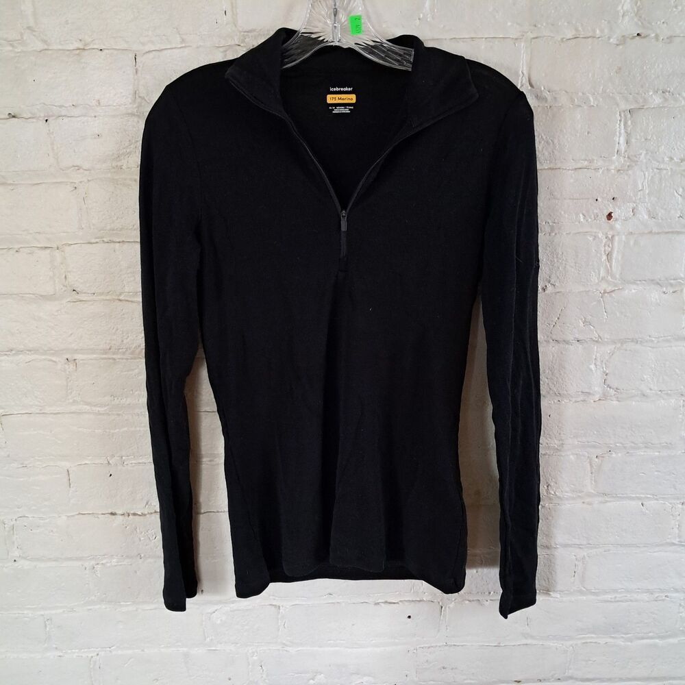 Icebreaker 175 Merino Womens M 100% Wool Black Quarter Zip Lightweight Shirt